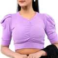 Cotton Half Body Short Sleeve Crop Tops Blouse for Women - Casual and Trendy.