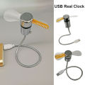 Portable Clock Fan RGB LED Night light 5V USB Hand Fan Real Time Temperature Display Metal Mini Fan for PC Laptop Desktop Cooler. 