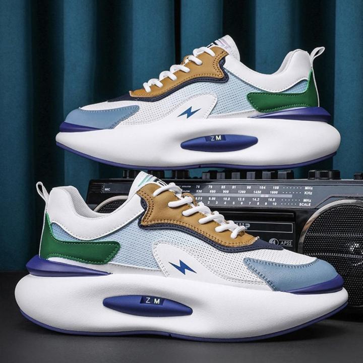 Men's low-top thick-shoes fashion all-match breathable mesh shoes  soft-soled comfortable color matching casual shoes