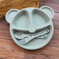 【linfang store】3pcs/Set Baby Dinner Plate Bowl Spoon Fork Feeding Set Tableware Cartoon Bear Shaped Kids Divided Dishes Eating. 