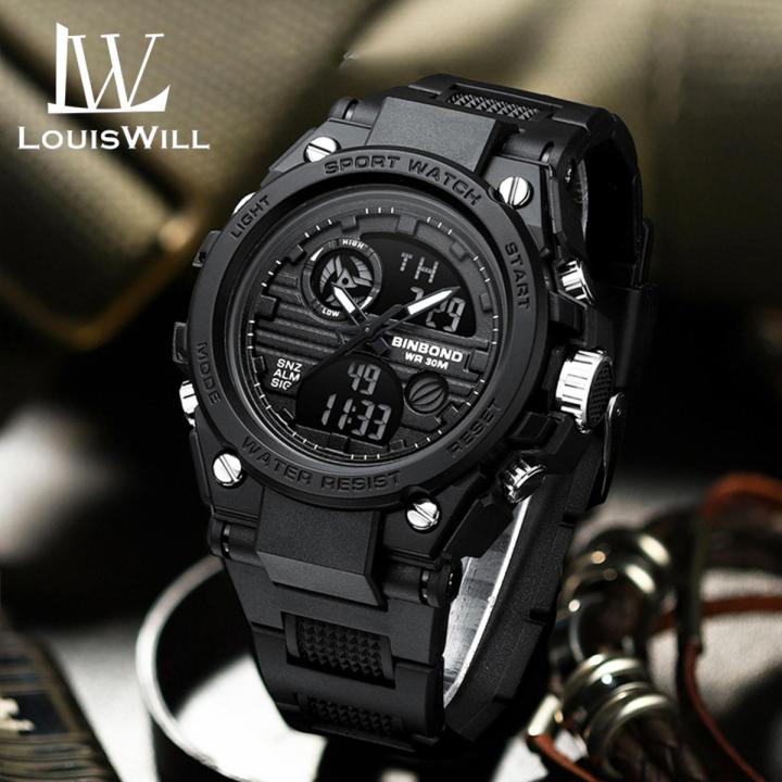 LouisWill Fashion Watches Electronic Movement Watches Luminous Wristwatches 5ATM Waterproof Watches Silicone Strap Multifunctional Watch with Calendar for Men Teenagers Students