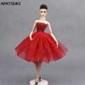 【The road to happiness Store】Red Short Ballet Dress Barbie Doll One Piece Evening Dresses Vestido Clothes For Barbie 1/6 BJD Doll.