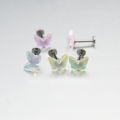 SMTNEK resin titanium steel outer teeth translucent rainbow color butterfly lip stud earrings stainless steel piercing jewelry.