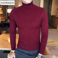 Casual Men Winter High Solid Color Sweater Turtleneck Brand Mens White Sweaters Slim Knitted Fit Pullover Twist Striped Knitwear. 