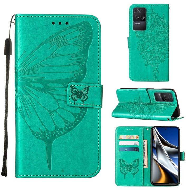 lthmy for Xiaomi Redmi K50 / K50 Pro Butterfly PU Leather Flip Wallet Card Slots with Hand Strap Stand Cover case