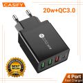 CASIFY MU01 PD 20W QC18W 4-Port Adapter Fast Charger PD 20W USB C Charger 18W USB Fast Charger Wall Charger EU Plug.