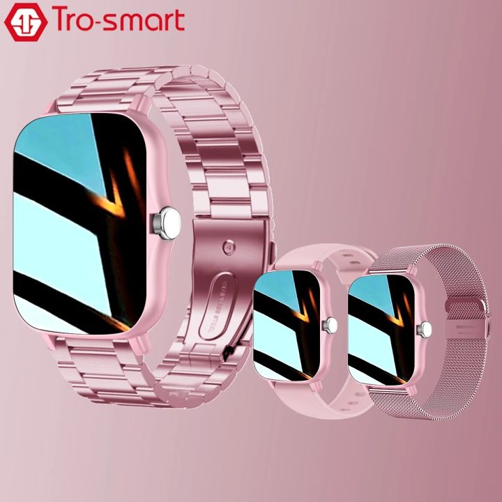 Pink Color Smart Watch Women Ladies Smartwatch Silicone Stainless Steel  SmartClock For Android IOS Female Fitness Tracker