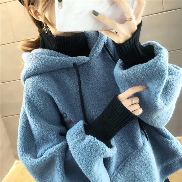 Imitation%20Lamb%20Wool%20Thickened%20Sweater%20Autumn%20and%20Winter%20New%20Schoolgirl%20Hooded%20Coat%20Korean%20Style%20Loose%20False%20Two%20Pieces%20Top%20-%20Image%204