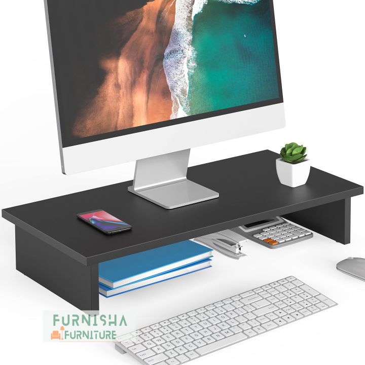 Monitor Stand – Extended Shelf Computer Monitor Riser, Wood Desktop ...