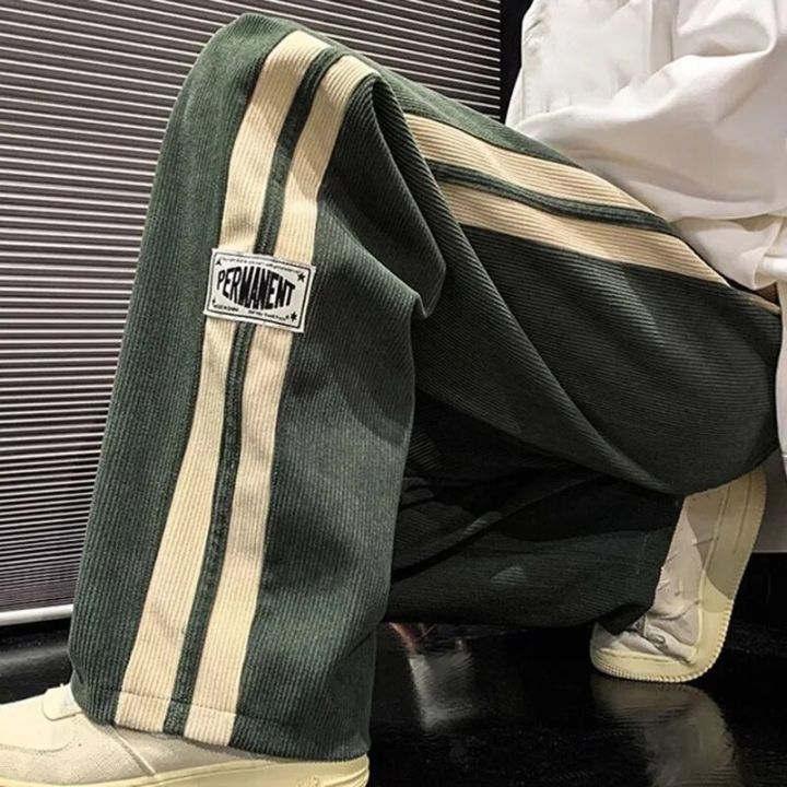 2024 Men Side Striped Corduroy Baggy Pants Men Streetwear Korean Fashion Casual Hip Hop Vintage Cargo Pants Loose Trousers