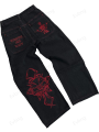 Women's Skeleton Embroidery Jeans, Men's Casual Street Style Loose Fit Jeans,Hip Hop Y2K New Straight Cargo Pants Streetwear. 