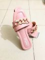 Girls Flat Casual Chain Design Slippers Sandals - Ladies Slim Shoes - Womens Fashionable Slips On- Chain Slipper. 