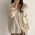 South KoreachicFrench Lazy Style Loose Solid Color Single Breasted Casual All-Matching Fashion Shirt Top Women. 
