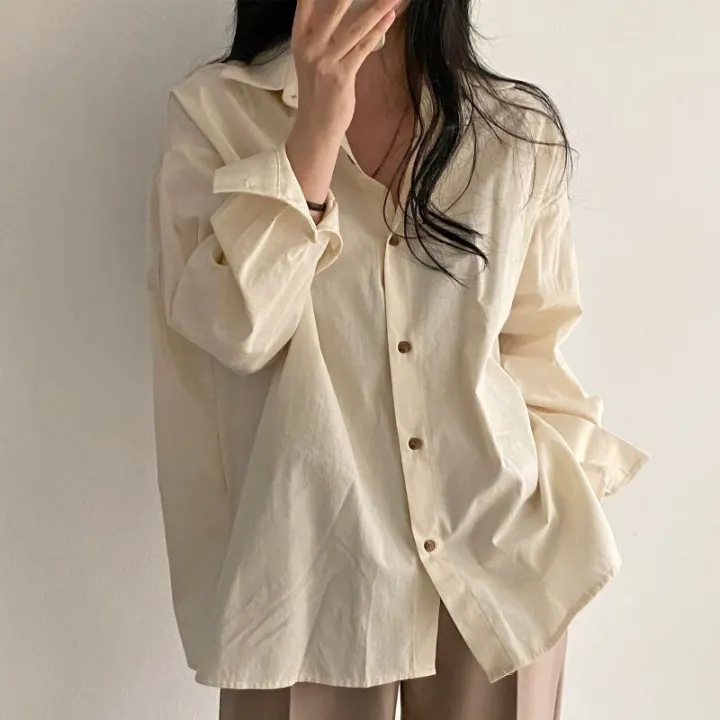 South%20KoreachicFrench%20Lazy%20Style%20Loose%20Solid%20Color%20Single%20Breasted%20Casual%20All-Matching%20Fashion%20Shirt%20Top%20Women%20-%20Image%205