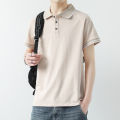 Shen Geng men's solid color short sleeve polo shirt men's Korean version of the lapel light mature casual paul shirt summer half sleeve t-shirt men.