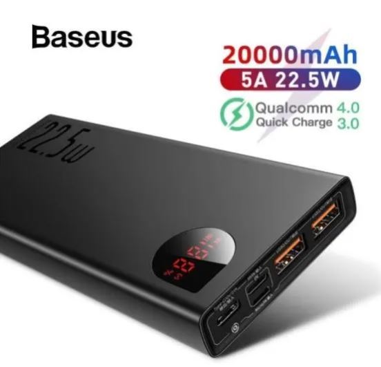 Baseus 20000mAh 22.5W Adaman Digital Display Quick Charger Power Bank Fast Charging - Black By Elover