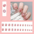 24Pcs Pink Fake Nails with Glue DIY Art Design Flower False Nails Wearable Nails Stylish Pattern Artificial Nails. 