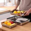 Stainless Steel Rectangular Bakeware Nonstick Pans Fruit Bread Food Storage Trays Plate Kitchen Deep Steamed Dish Baking Tools.