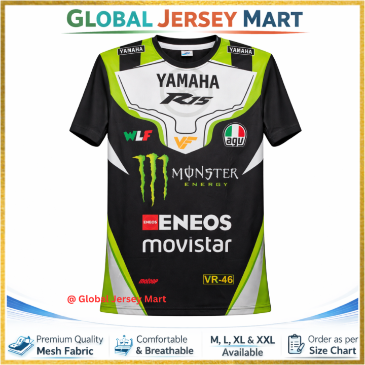 Yamaha MotoGP Monster Energy Jersey 2024/25 – VR46 Edition – Short Sleeve Racing T‑Shirt – Black/Green Track Fan Wear