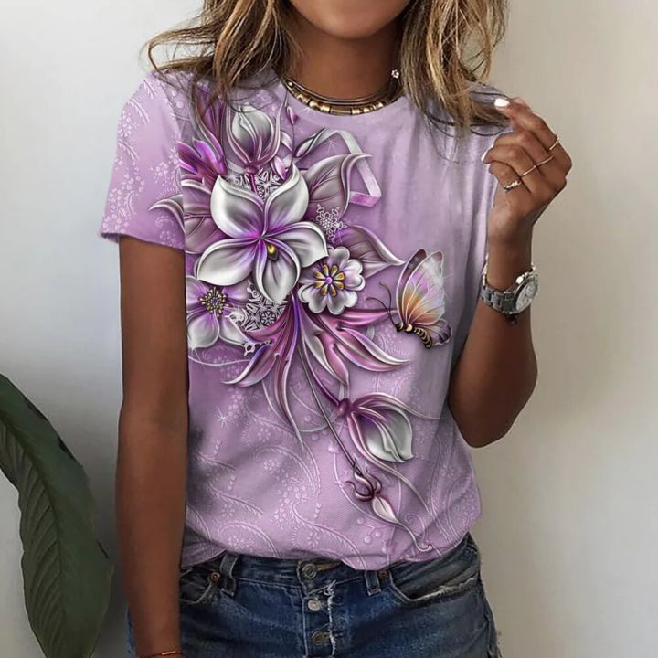 2022%20Women's%20T%20shirt%20Summer%20Butterfly%203D%20Print%20Short%20sleeve%20Tees%20Fashion%20Casual%20T-shirts%20For%20Women%20Daily%20Street%20Women's%20Clothing%20-%20Image%205