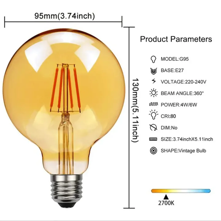 6%20Pack%20G95%20LED%20Bulb%202700K%20Vintage%20Retro%20Edison%20Filament%20Bulb%20E27%20-%20Image%204
