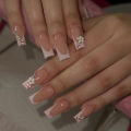 24Pcs Long Ballet False Nails with Bow Designs Pink Coffin Press on Nails Wearable French Nail Full Cover Manicure Tips.