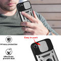 For iPhone 7 Phone Case, iPhone 8 Phone Case, iPhone SE 2020 Phone Case, Military-Grade Push Window Cover Ring Stand Hard Anti-Fall Casing. 