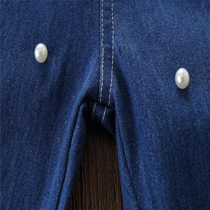 Toddler%20Kids%20Baby%20Girls%20Outfits%20Solid%20T-shirt%20Tops+Pearl%20Denim%20Pants%20Jeans%20Set%20-%20Image%209
