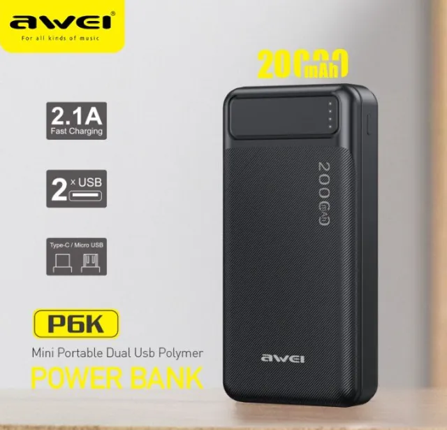 Awei%20P6K%2020000mAh%20Fast%20Charging%20Dual%20USB%20Port%20Powerbank%20Micro%20USB%20and%20Type%20C%20Input%20Power%20Bank%20Black%20-%20Image%204
