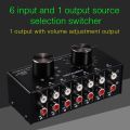 headphone speaker switcher-1 * 6 input 1 output stereo audio signal selection switcher-Black. 