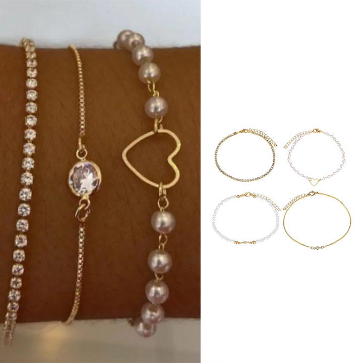 New 2024 Peach Heart Pearl Bracelets Set for Women Multilayer Accessories