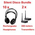 RF 350m Ultra Low Bass 10pcs Classical Silent Disco Wireless Headphones with 2 Transmitters- For DJ Music Pary Club Meeting.