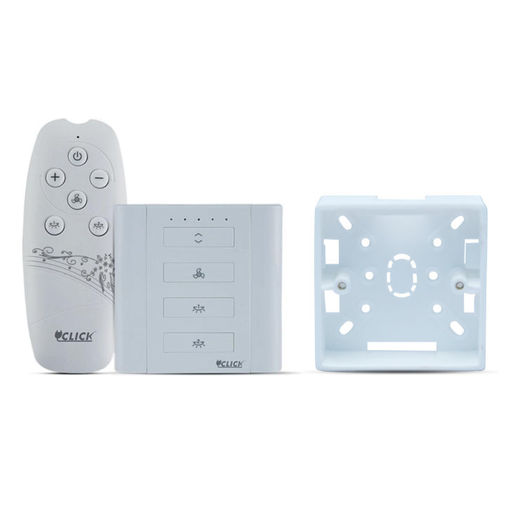 Click Wireless Remote Control Switch with PVC Box Free 1 Year Brand Warranty 2 Lights 1 Fan with Speed Regulation Dimmer Regulator Socket