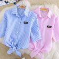 Chiffon Short-Sleeved Shirt for Female Students Stripe College Style Versatile Spring and Summer New plus Size Bow T T-shirt. 
