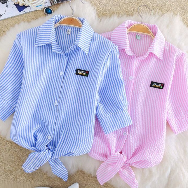 Chiffon%20Short-Sleeved%20Shirt%20for%20Female%20Students%20Stripe%20College%20Style%20Versatile%20Spring%20and%20Summer%20New%20plus%20Size%20Bow%20T%20T-shirt%20-%20Image%202