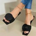 2023 New Woman Summer Flat Sandals Plus Size Round Buckle Solid Flats Female Casual Slippers Ladies Women Fashion Beach Shoes.