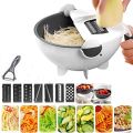 New 11 in 1 Multifunction Magic Rotate Vegetable Cutter with Drain Basket Large Capacity Vegetables Chopper Veggie Shredder Grater Portable Slicer Kitchen Tool with 8 Dicing Blades - onion. 