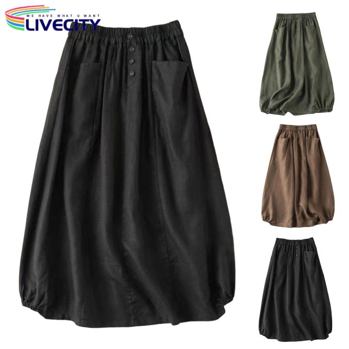 A%20Line%20Skirt%20Buttons%20Decor%20Cotton%20Linen%20A-Line%20Casual%20Skirt%20-%20Image%209