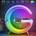 Smart light sound machine g63 4-IN-1 Bluetooth Speaker Alarm Clock Wireless Charger Home Stereo Loudspeaker Subwoofer RGB Night Light Lamp Fast Charging Station (Charging only For Iphone). 