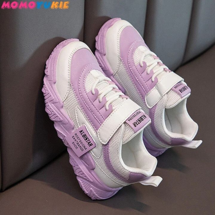 Spring New Kids Sneakers shoes 2023 PU Girls Casual Mesh Solid Pink Light Boys White Hook Loop Children Non-slip Sports Shoe