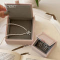 Flocked Jewelry Box Pink Retro Wooden Ring Storage High-End Necklace Case for Travel Home Gift Women Display.