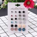 12 Pairs New Fashion Assorted Crystal Druzy Resin Stone Round Earrings Set. 