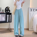 Ice Silk Wide-Leg Pants Women's Summer High Waist Draping Casual Japanese Cotton and Linen Lazy Yamamoto Pants Pleated Straight Pants. 