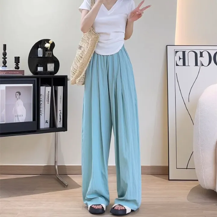 Ice%20Silk%20Wide-Leg%20Pants%20Women's%20Summer%20High%20Waist%20Draping%20Casual%20Japanese%20Cotton%20and%20Linen%20Lazy%20Yamamoto%20Pants%20Pleated%20Straight%20Pants%20-%20Image%202