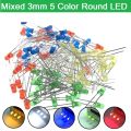 50Pcs LED Mixed 3mm 5 Color Red Green Blue Yellow White Round LED Light Emitting Diode Basic Light Bulbs. 