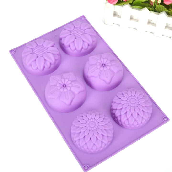 【Tech-savvy】 6 Hole DIY Art Handmade Soap Round Flower Shape Candle Cake Baking Mold