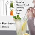 Reusable Stainless Steel 4 pieces Bent Straw with cleaning Brush.