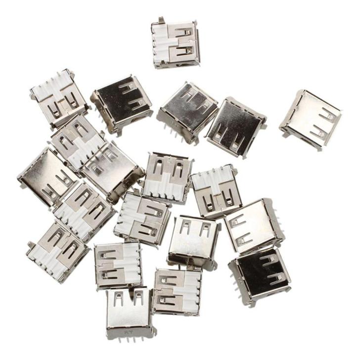 Lot De 20 Connecteurs USB Femelle Type A à Angle Droit - 4 Broches, Montage DIP - Pour Réparation, Bricolage électronique - 2