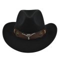 (NEW)Black Cowboy Hat Jazz Knight Hats Felt Hats With Bull Shaped Decor Grassland Country Hat Sombrero.