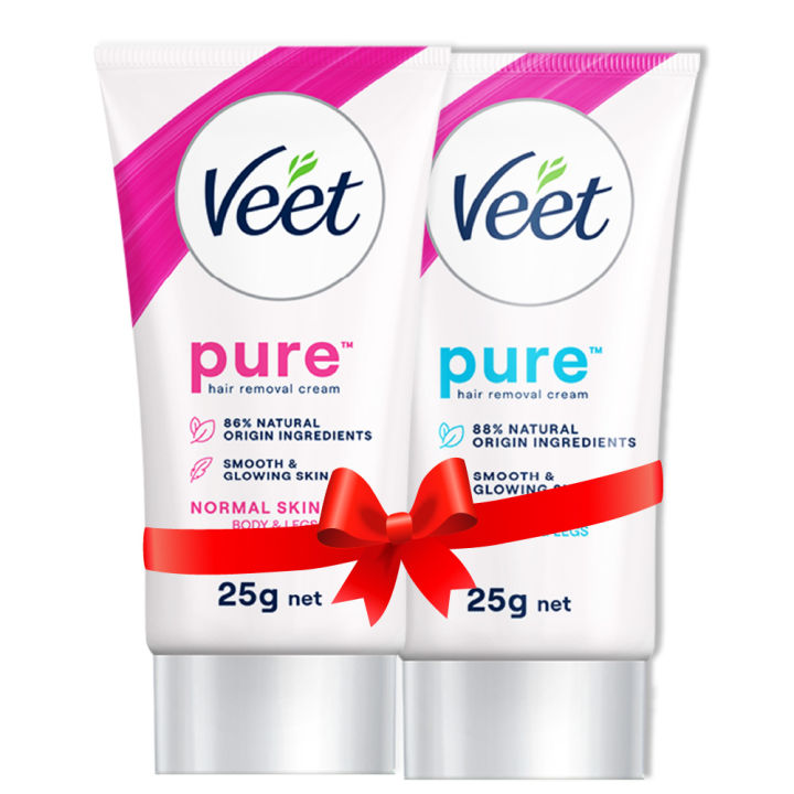 Veet 25gm X 2, Normal+Sensitive Skin Hair Removal Cream for Body & Legs, Freshest Smell with Organic Aelo Vera and Rose Extract, Dermatologically Tested